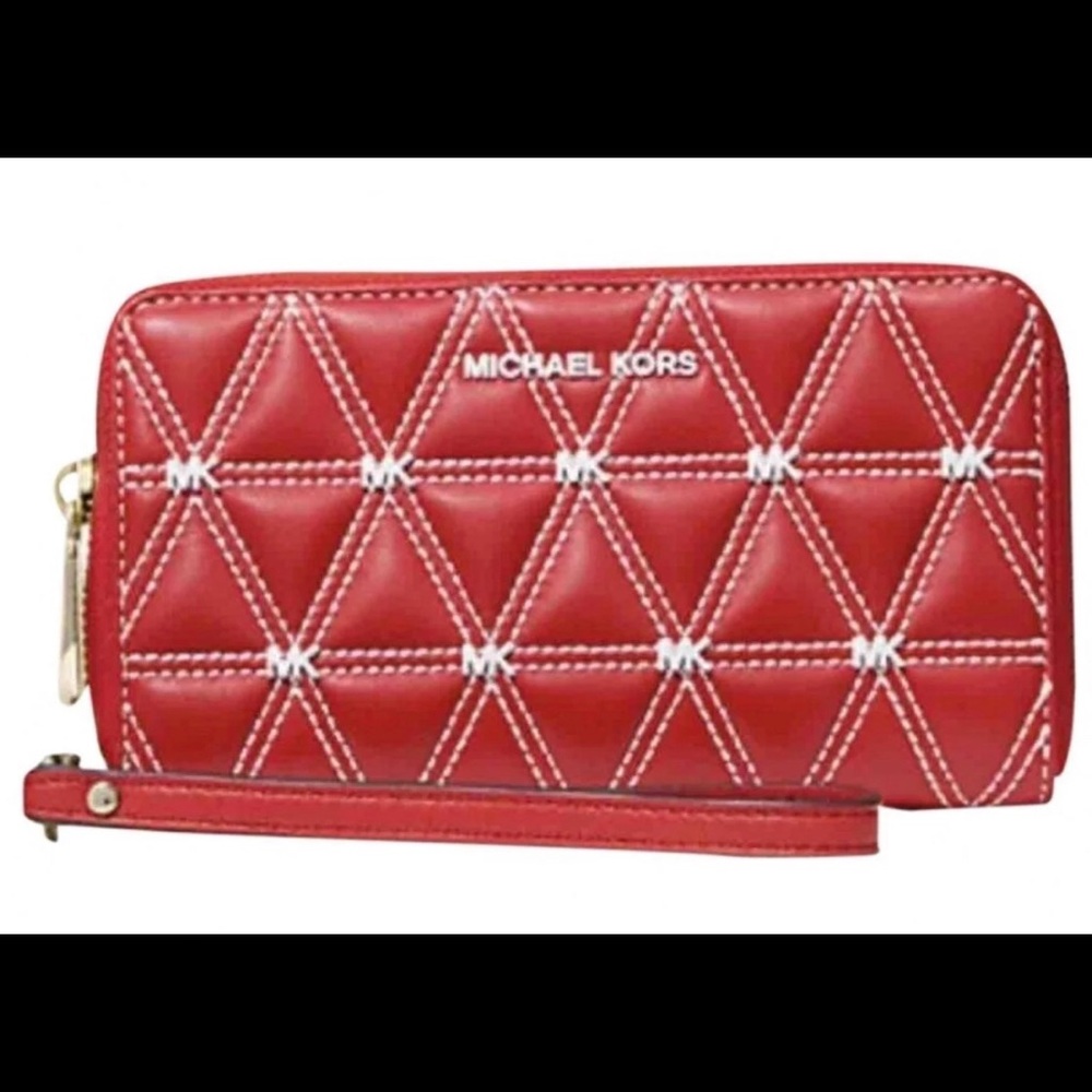 MichaelKors Red Quilted Leather Continental Wallet